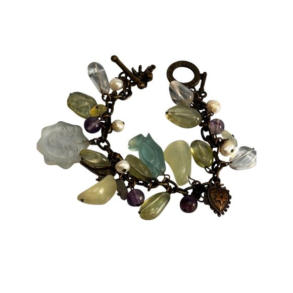Artisan Charm Bracelet Quartz & Glass Beads Sun Heart Penguin Angel 7" - Picture 1 of 6